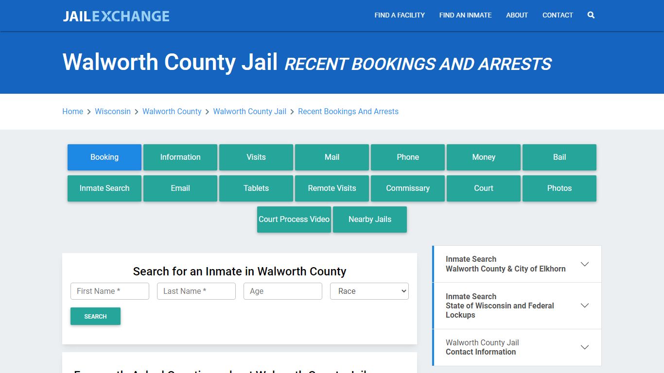 Walworth County Jail WI Recent Arrests and Bookings - Jail Exchange