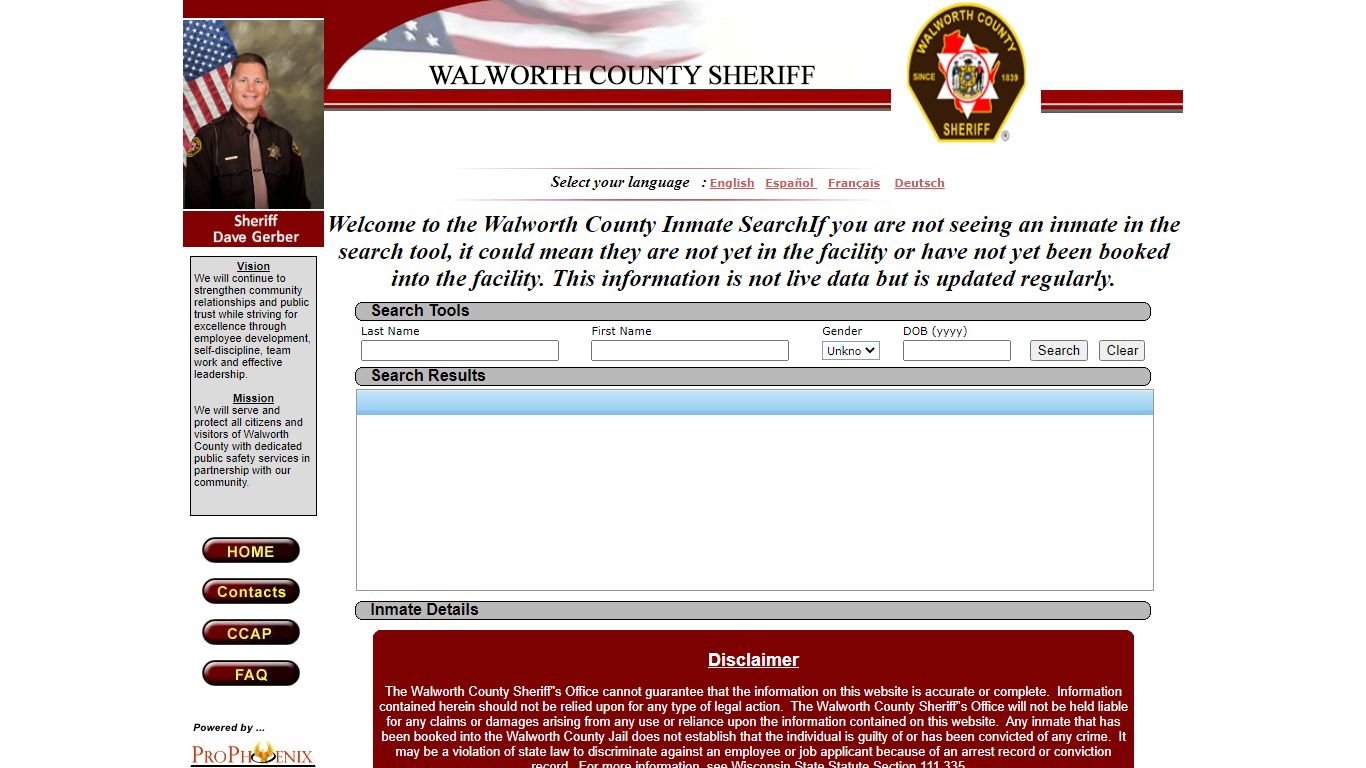 Walworth Inmate Locator Website - Walworth County, Wisconsin